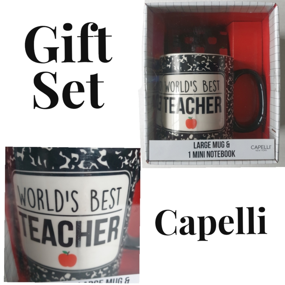 Capelli Extra Large World's Best Teacher Coffee Mug Gift Set with Small Notebook
